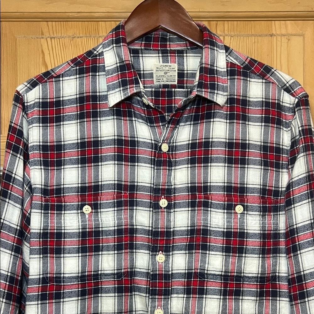 J. Crew Red and Black Plaid Button Down Shirt Slim Fit Sz M
